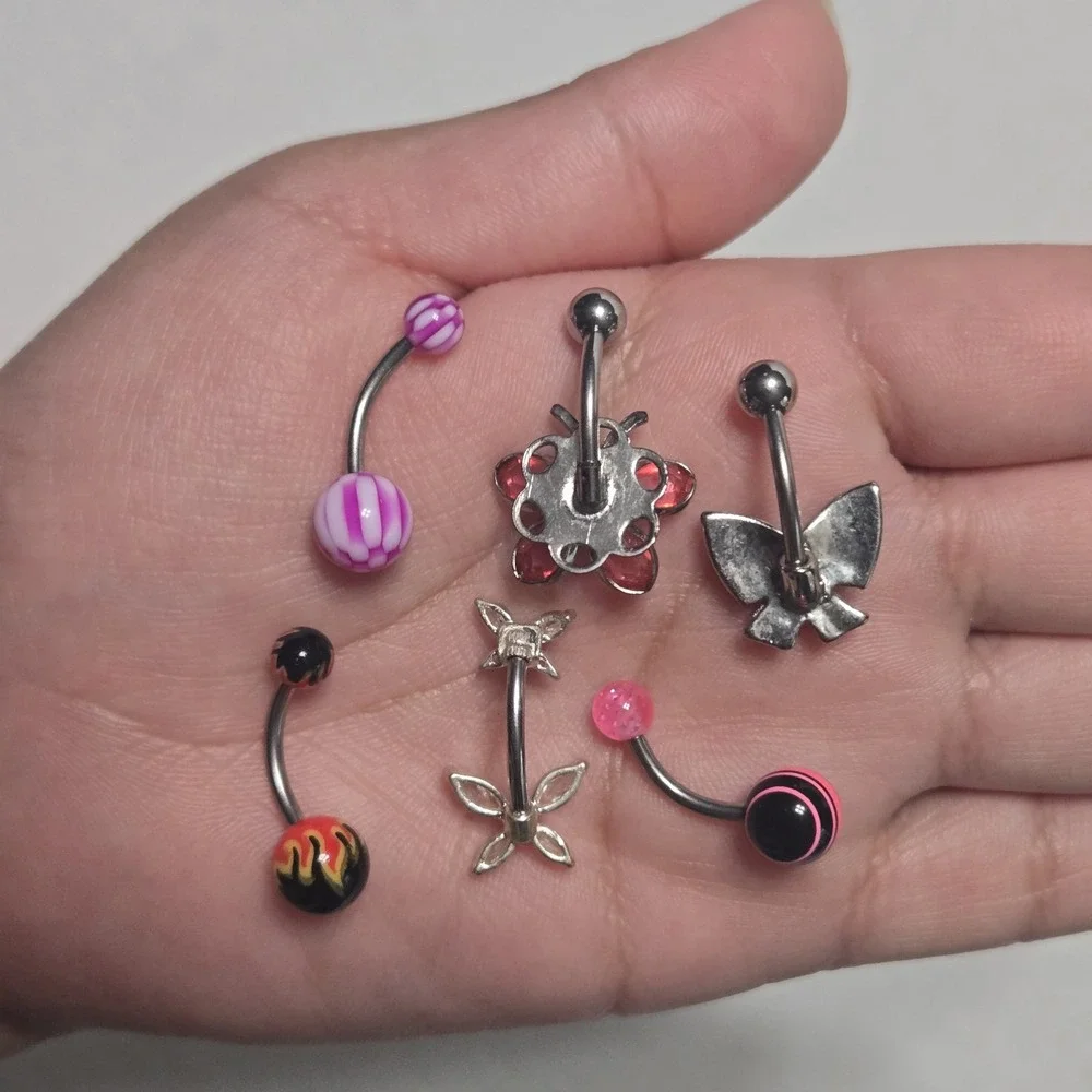 6 Pcs Assorted Belly Button Rings Navel Bars‎ Body Piercing Jewelry Butterfly